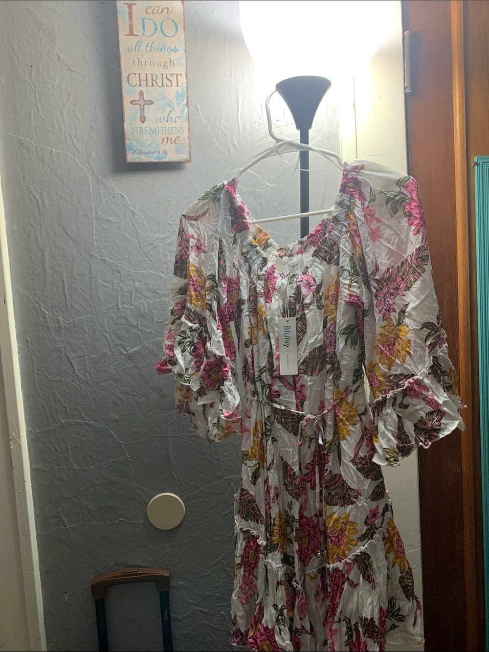 Bluivy White Floral Tunic with Pink & Yellow Blooms